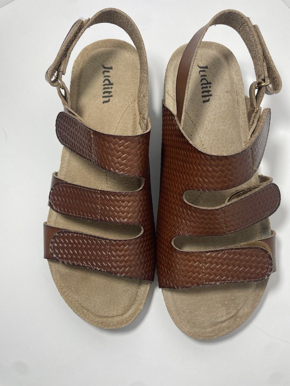 Judith Basket Weave Vegan Hook Eye 3-Strap Cork Bottom Brown Women's 9